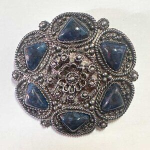 Vintage Jerusalem Israel Sterling Silver Brooch Pin | Eilat Stone Filigree